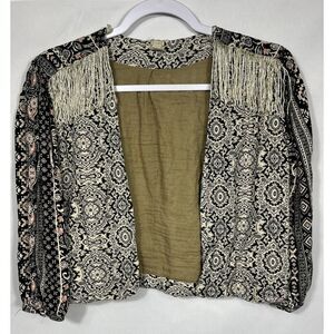 Buckle Gimmicks Crop Fringe Western‎ Jacket Size Medium Open Front Boho Small S